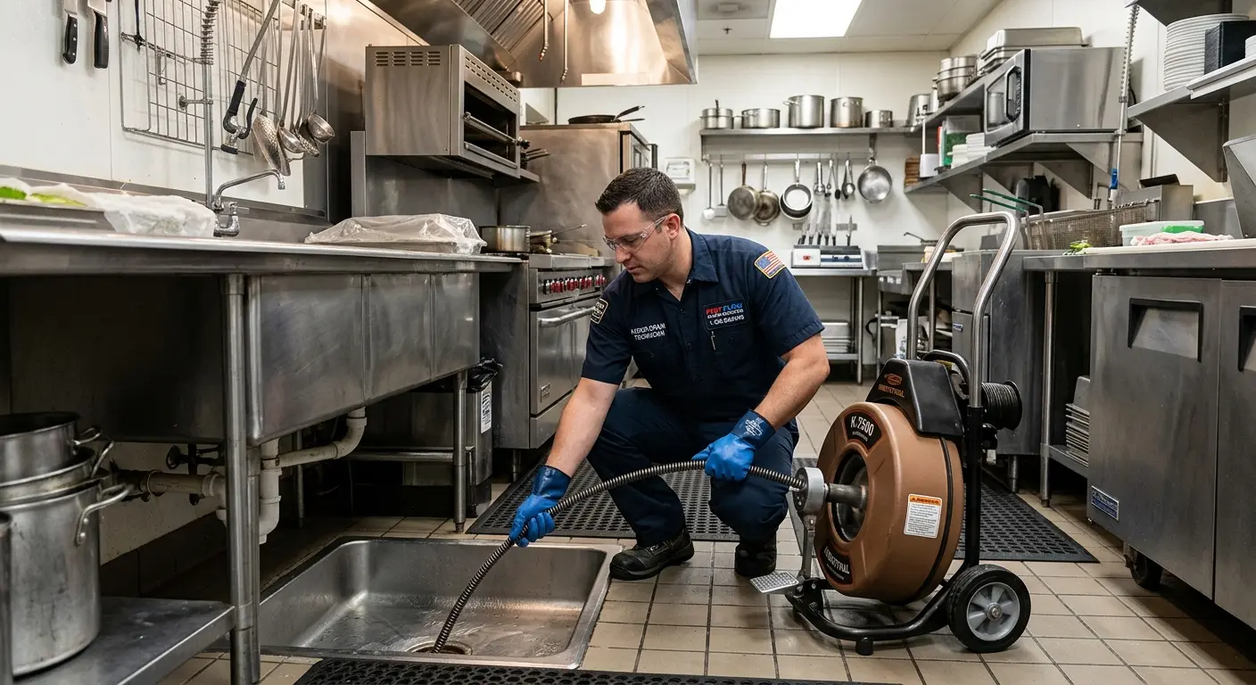 Commercial drain cleaning service in a restaurant kitchen in The Crossings