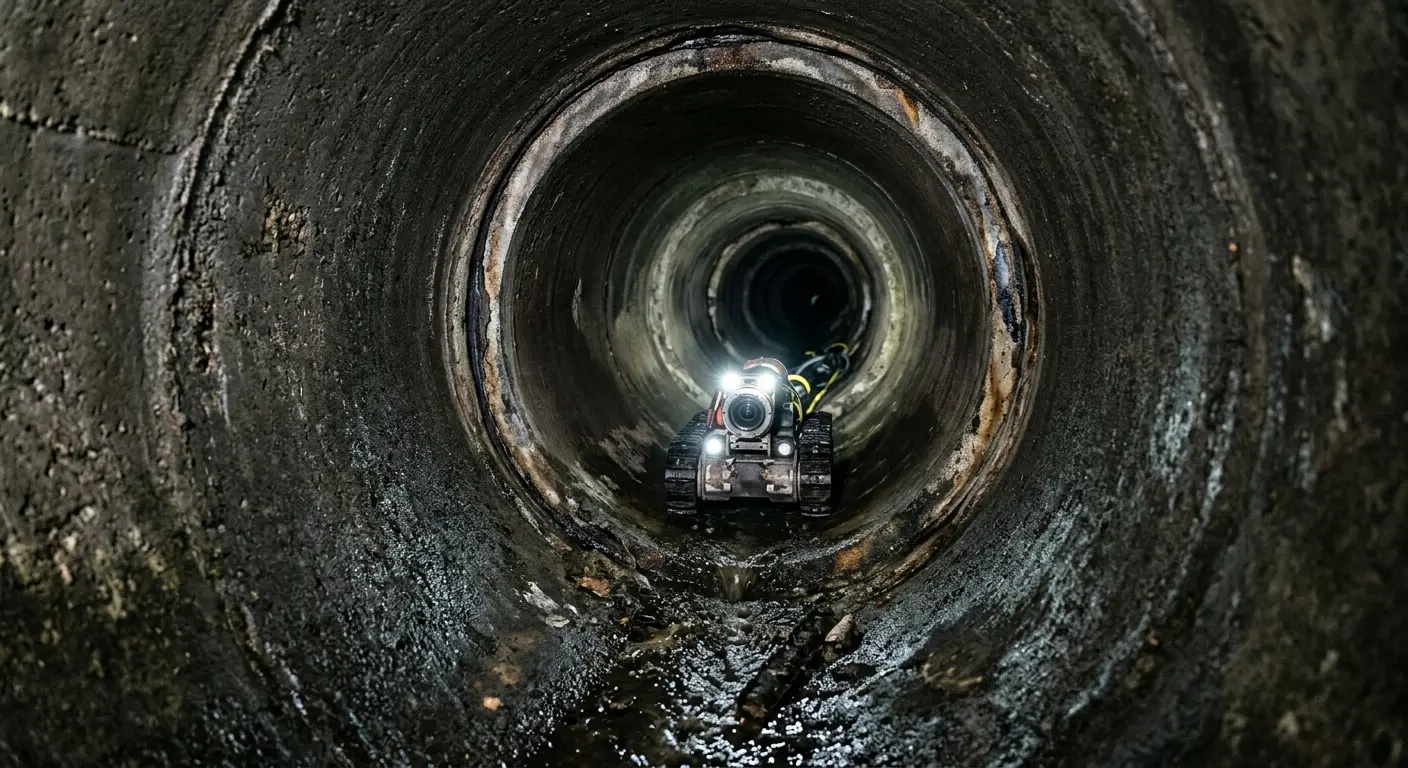 Robotic sewer camera inspecting pipe interior for Drain Snake Service in The Crossings